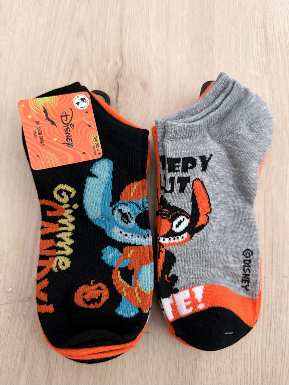 2-3 packs ofDisney Low-Cut Stitch & Angel Halloween Socks - Black, Gray & Orange